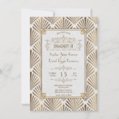 Art Deco White Gatsby 1920s Engagement Party Kaart (Voorkant)