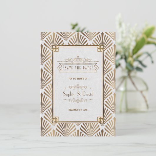 Art Deco White Gatsby 1920s Save the date (Staand voorkant)