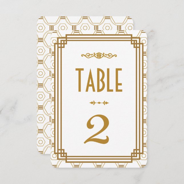 Art Deco White Wedding Table Numbers Kaart (Voorkant / Achterkant)
