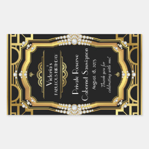 Art Deco Wijnflesetiketten Rechthoekige Sticker