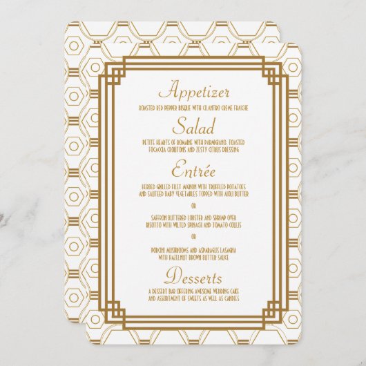 Art Deco Wit Bruiloft Menu Kaarten (Voorkant / Achterkant)