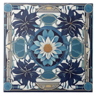 Art Deco Wit Daisy Bloem Art Nouveau Blauw Tegeltje