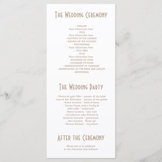 Art Deco  Wit en Goud Trouwprogramma's Programma (Achterkant)