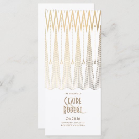 Art Deco  Wit en Goud Trouwprogramma's Programma (Voorkant / Achterkant)