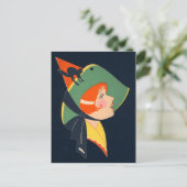 Art Deco Witch Zwarte Kat Briefkaart (Staand voorkant)