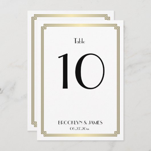 Art Deco witte en gouden trouwtafel nummer Kaart (Voorkant / Achterkant)