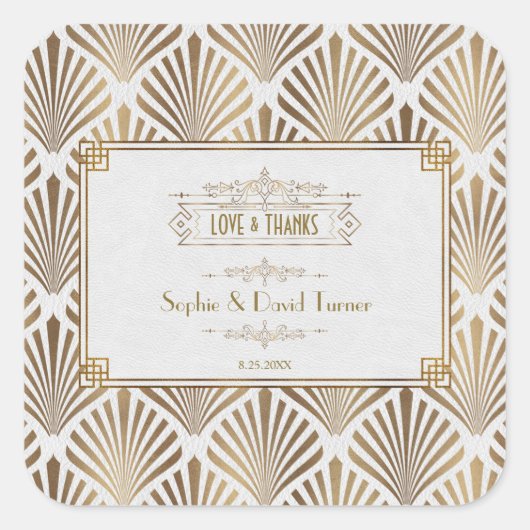 Art Deco Witte Gatsby 1920s Bruiloft Vierkante Sticker (Voorkant)