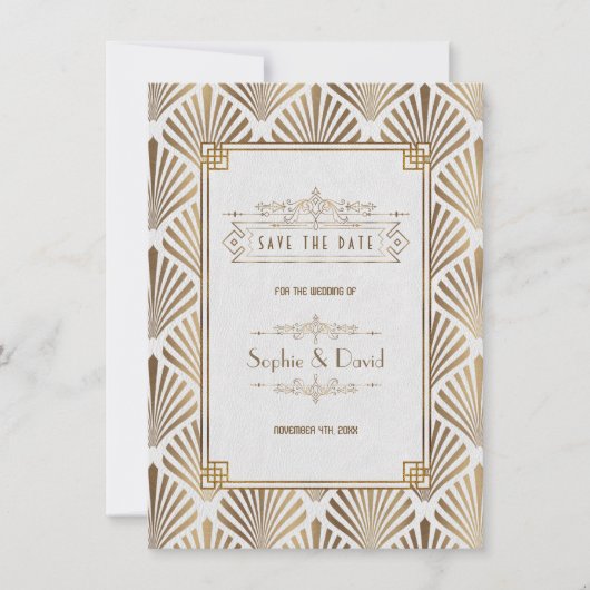Art Deco Witte Gatsby Jaren 1920 Save The date (Voorkant)