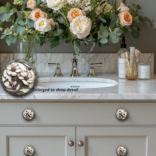 Art Deco Witte Glazen Bloem Elegante Rode Ruby Kra Keramische Knop