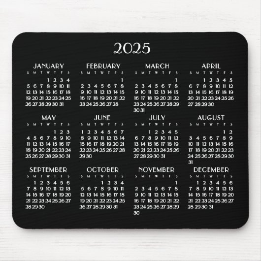 Art Deco witte jaarlijkse kalender 2025 Muismat (Voorkant)