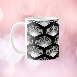 Art Deco Witte waaier Patroon Zwarte achtergrond Koffiemok