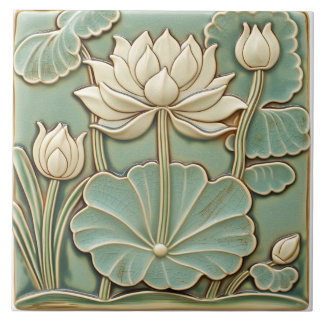 Art Deco Witte Waterlelie Tegeltje
