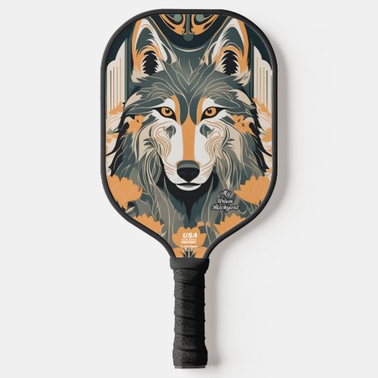 Art Deco Wolf Gepersonaliseerde Pickleball Paddle (Voorkant)