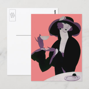  Art Deco Woman, Aftermiddag Tea en Cupcake Briefkaart
