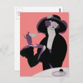 Art Deco Woman, Aftermiddag Tea en Cupcake Briefkaart (Voorkant / Achterkant)