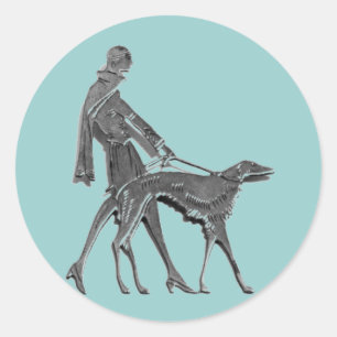 Art Deco Woman and Dog Ronde Sticker