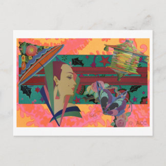 Art Deco Woman Color Splash Briefkaart