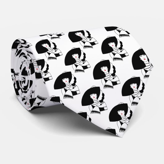 Art Deco Woman in Big Pet Glove RL Stropdas (Opgerold)