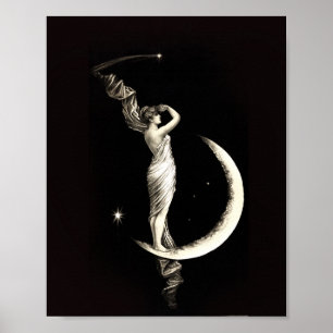  Art Deco Woman in het Moon Goddess Artwork Poster