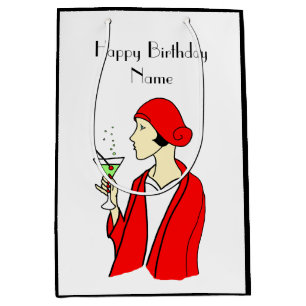 Art Deco Woman Red Pet Birthday Kaart Medium Cadeauzakje