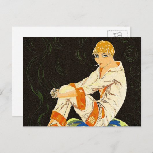Art Deco Woman, Roken door S. Chompre Briefkaart (Voorkant / Achterkant)