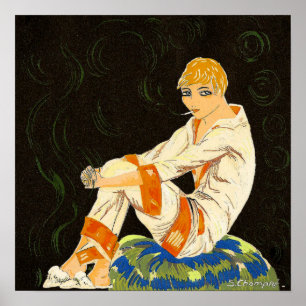 Art Deco Woman, Roken door S. Chompre Poster