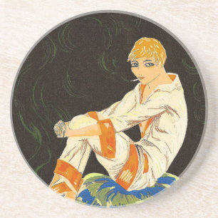  Art Deco Woman, Roken door S. Chompre Zandsteen Onderzetter