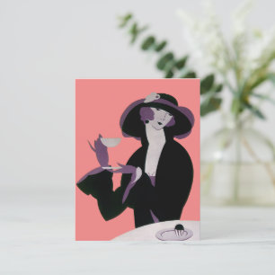  Art Deco Woman, Tea and Cupcake Invitation Kaart