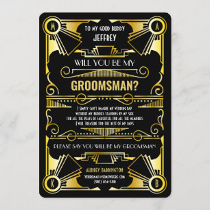Art Deco wordt mijn Groomsman Gold en Black Kaart