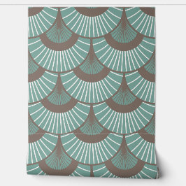 Art Deco Zachte Blauwgroen Fan Behang