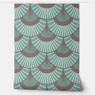 Art Deco Zachte Blauwgroen Fan Behang