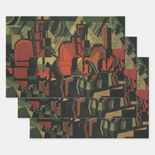 Art Deco Zakelijke Industriële Productie Vintage Inpakpapier Vel