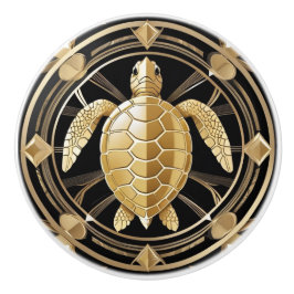 Art Deco Zee Schildpad Zwart en Gouden Oceaan Them Keramische Knop