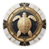 Art Deco Zee Schildpad Zwart Wit Goud Ocean Life Keramische Knop (Voorkant)