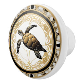 Art Deco Zee Schildpad Zwart Wit Goud Ocean Life Keramische Knop