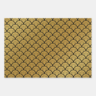 Art Deco Zeemeermin Schalen - Zwart & Goud Inpakpapier Vel