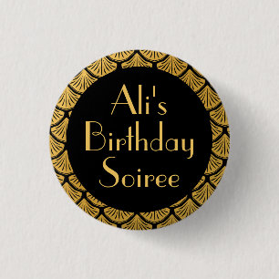 Art Deco Zeemeermin Schalen - Zwart & Goud Verjaar Ronde Button 3,2 Cm