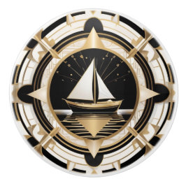 Art Deco zeilboot zwart wit en goud nautisch Keramische Knop