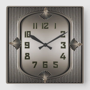 Art Deco Zilver Vierkante Klok