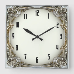 Art Deco Zilver Vierkante Klok