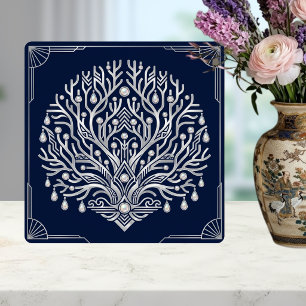 Art Deco Zilveren Boom Parels Marineblauw Scheeps- Tegeltje