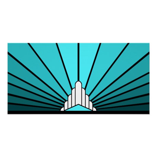 Art deco zon aqua perfect poster (Voorkant)