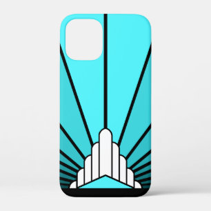 Art deco zon in aqua iPhone 12 mini hoesje