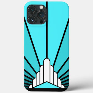 Art deco zon in aqua iPhone 13 pro max hoesje