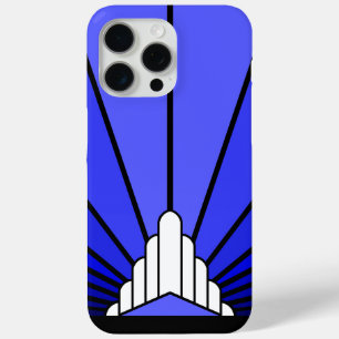 Art deco zon in blauw iPhone 15 pro max hoesje