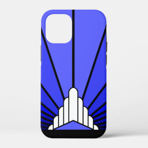 Art deco zon in blauw iPhone 12 mini hoesje