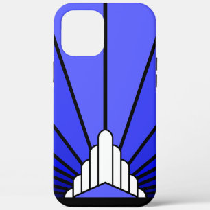 Art deco zon in blauw iPhone 12 pro max hoesje