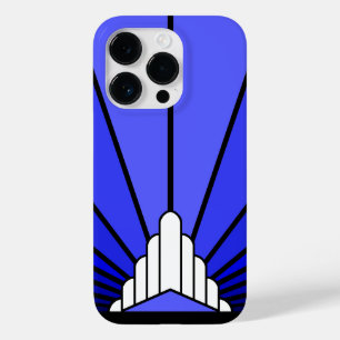 Art deco zon in blauw Case-Mate iPhone 14 pro hoesje