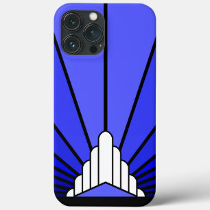 Art deco zon in blauw iPhone 13 pro max hoesje