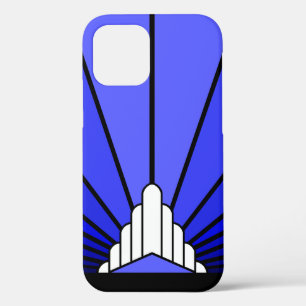 Art deco zon in blauw iPhone 12 hoesje